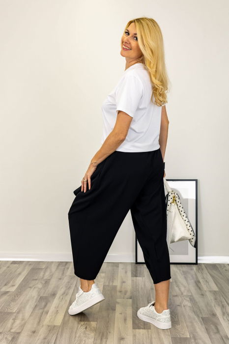 Pantaloni negri cu design urban petrecut cu nasture [3]