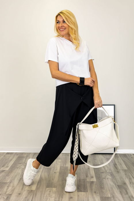 Pantaloni negri cu design urban petrecut cu nasture [4]