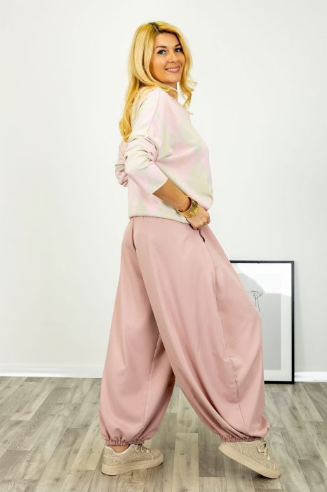 Pantaloni roz pudra cu crioala bufanta de efect [4]