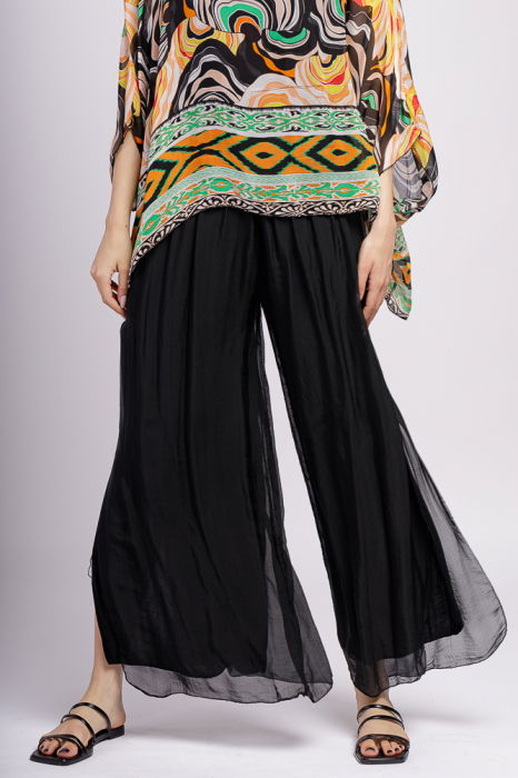 Pantaloni negri din matase si vascoza, cu crapaturi laterale [5]