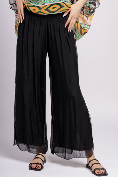 Pantaloni negri din matase si vascoza, cu crapaturi laterale [3]