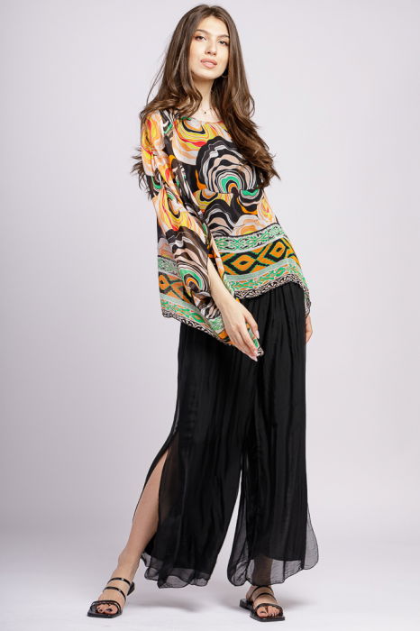 Pantaloni negri din matase si vascoza, cu crapaturi laterale [6]