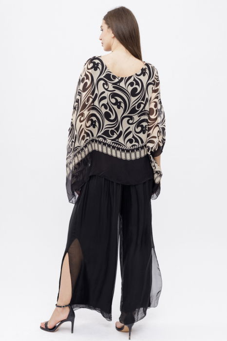 Pantaloni negri din matase si vascoza, cu crapaturi laterale [12]