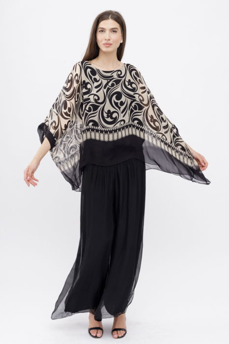 Pantaloni negri din matase si vascoza, cu crapaturi laterale [8]