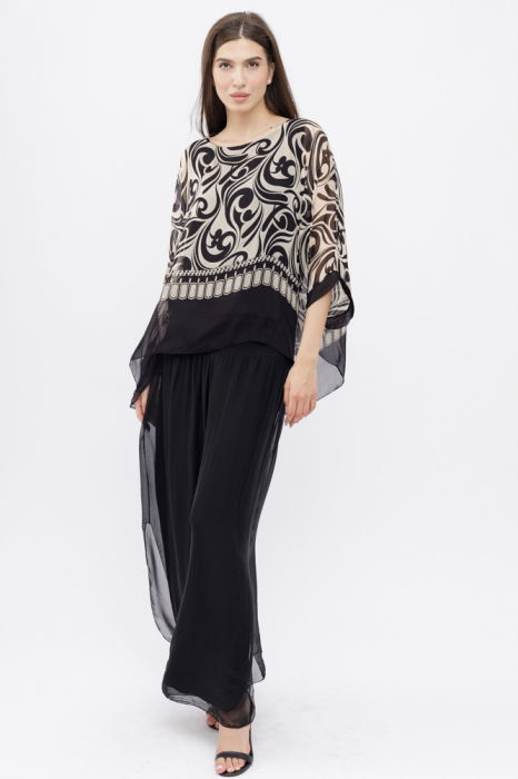 Pantaloni negri din matase si vascoza, cu crapaturi laterale [9]