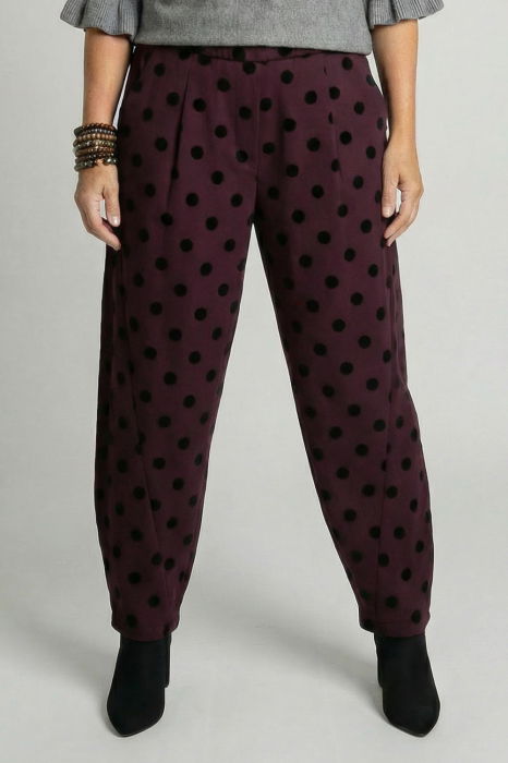 Pantaloni bordo lejeri cu imprimeu buline subtil emosate – croi relaxat, talie confortabila [2]