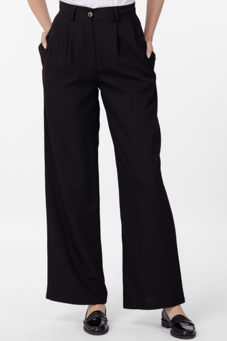 Pantaloni negri, office, talie inalta cu pense , largi si drepti [2]