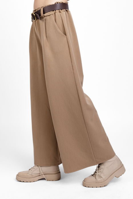 Pantaloni largi si drepti, casual, cu o curea fancy, camel [4]