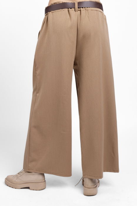 Pantaloni largi si drepti, casual, cu o curea fancy, camel [5]