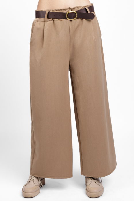 Pantaloni largi si drepti, casual, cu o curea fancy, camel [3]