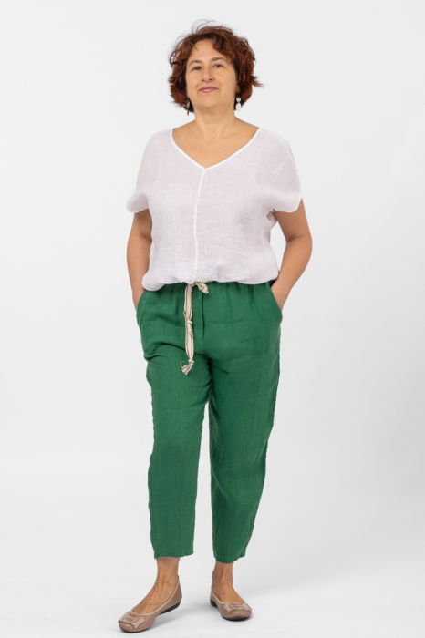 Pantaloni verzi, pana, cu snur alb, din in [4]