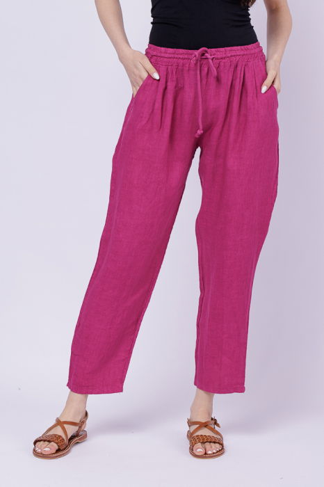 Pantaloni pana din in, cu siret in talie, mov zmeura [2]