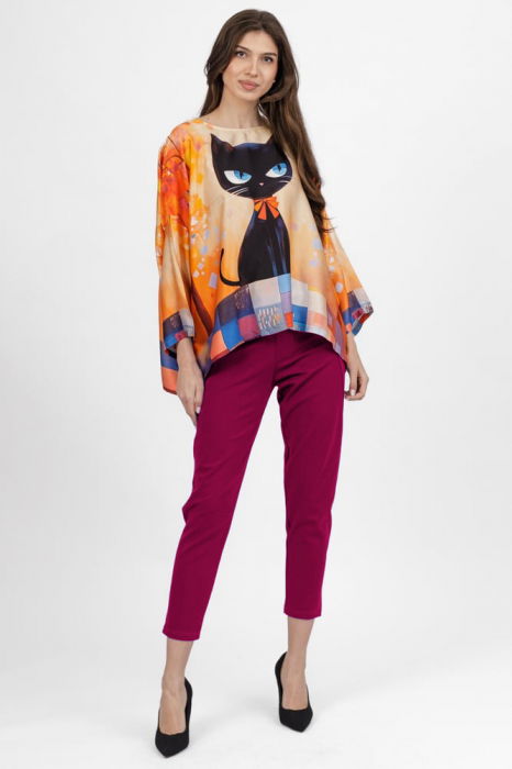 Pantaloni pana magenta din jerseu de vascoaza, casual [4]