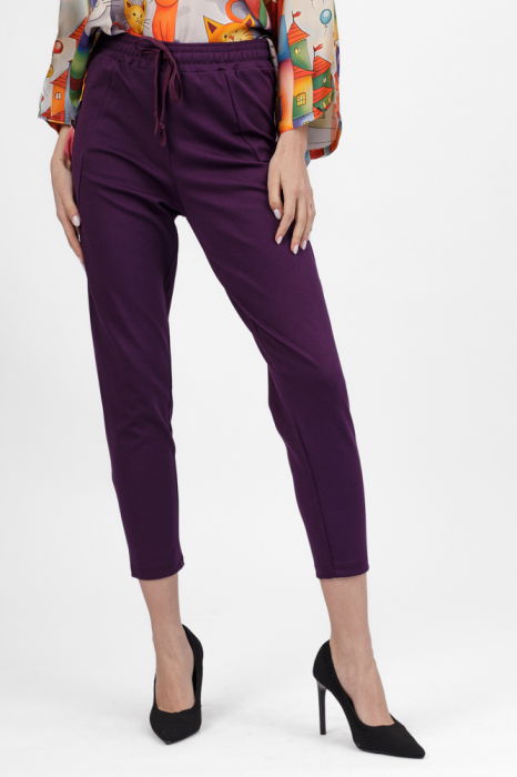 Pantaloni pana mov inchis din jerseu de vascoaza, casual [2]