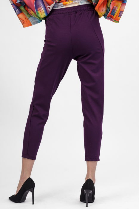 Pantaloni pana mov inchis din jerseu de vascoaza, casual [4]