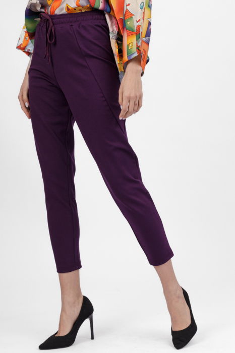 Pantaloni pana mov inchis din jerseu de vascoaza, casual [3]