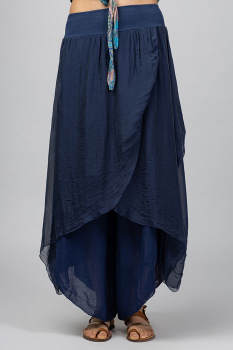 Pantaloni petrecuti din matase si vascoza bleumarin, tip salvari [2]