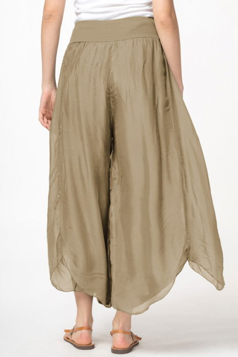 Pantaloni petrecuti din matase si vascoza camel, tip salvari [4]