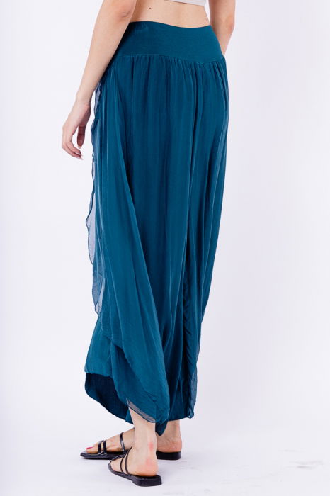 Pantaloni petrecuti din matase si vascoza turcoaz inchis, tip salvari [3]