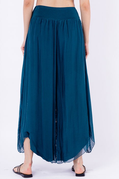 Pantaloni petrecuti din matase si vascoza turcoaz inchis, tip salvari [4]