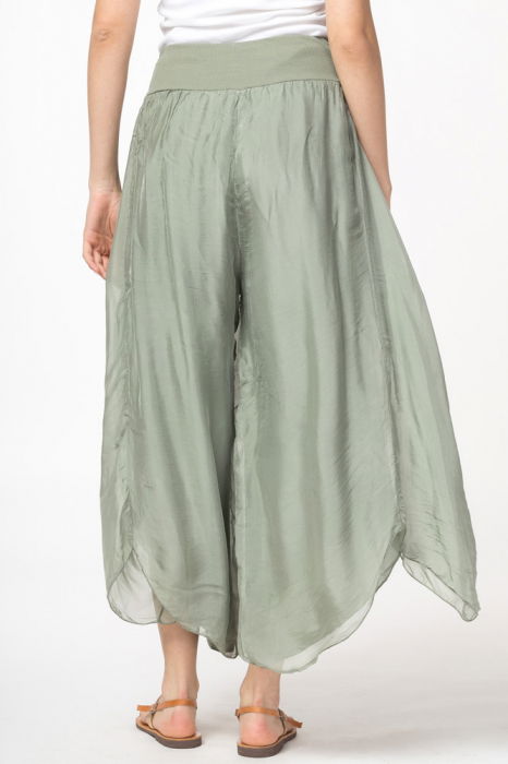 Pantaloni petrecuti din matase si vascoza kaki, tip salvari [6]