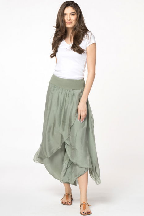 Pantaloni petrecuti din matase si vascoza kaki, tip salvari [3]