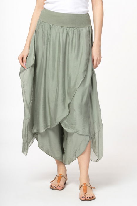 Pantaloni petrecuti din matase si vascoza kaki, tip salvari [4]