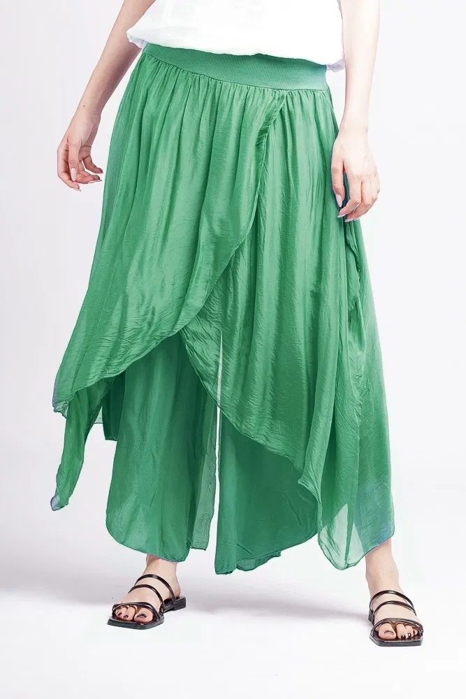Pantaloni petrecuti din matase si vascoza verde smarald, tip salvari
