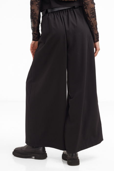 Pantaloni dama negri din stofa fina, palazzo, eleganti, cu talie inalta si curea [4]