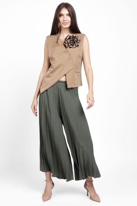 Pantaloni plisati, largi si drepti, kaki [4]