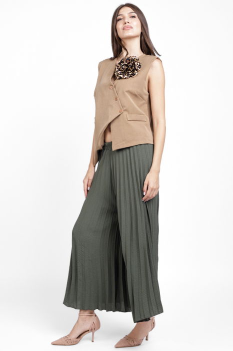 Pantaloni plisati, largi si drepti, kaki [5]