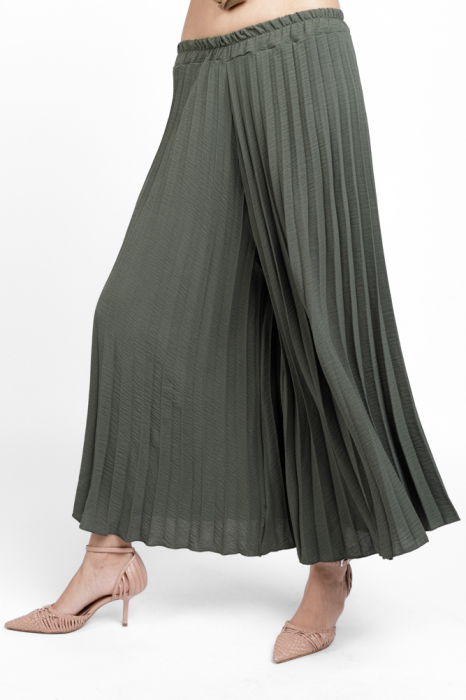 Pantaloni plisati, largi si drepti, kaki [3]