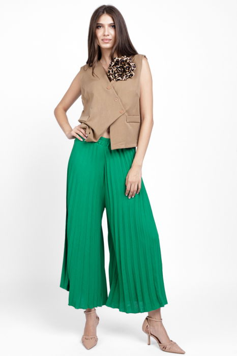 Pantaloni plisati, largi si drepti, verzi [4]