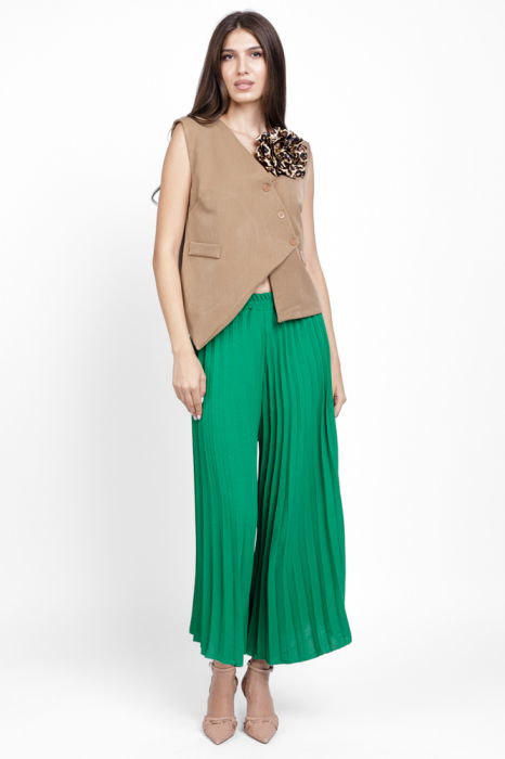 Pantaloni plisati, largi si drepti, verzi [5]