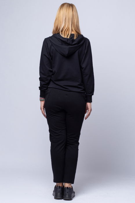 Pantaloni negri casual sport din bumbac cu buzunare laterale [3]