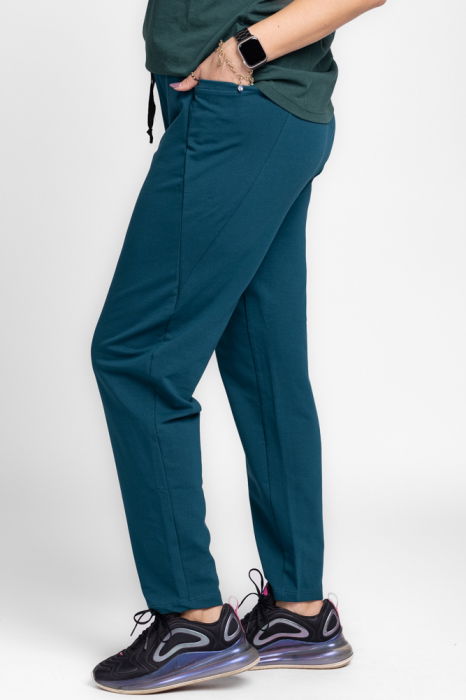 Pantaloni turcoaz casual sport din bumbac cu buzunare laterale [2]