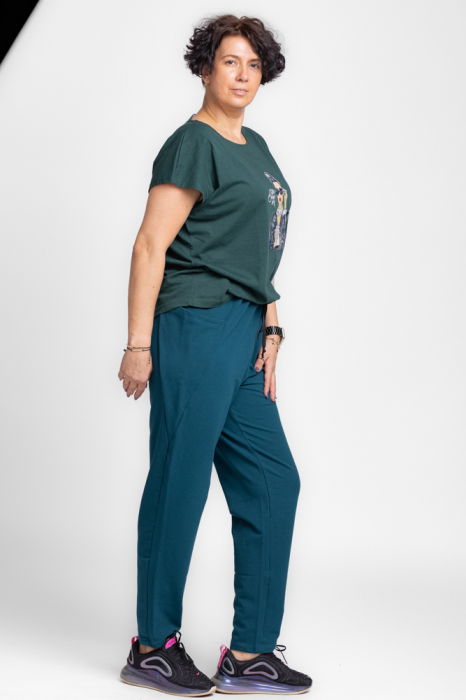 Pantaloni turcoaz casual sport din bumbac cu buzunare laterale [4]