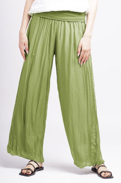 Pantaloni verde oliv din matase si vascoza,, tip salvari