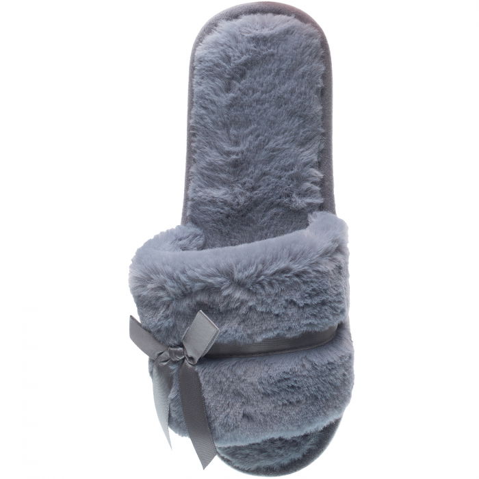 Papuci de casa gri cu panglica si funda [2]