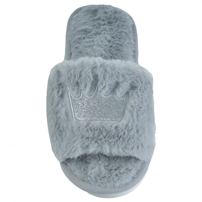 Papuci de casa gri cu coronita argintie brodata [2]