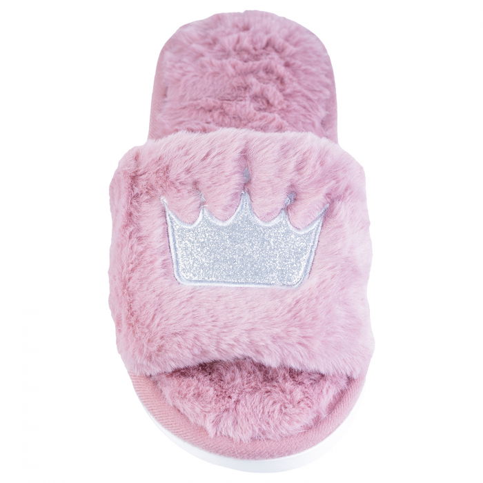 Papuci de casa roz cu coronita argintie brodata [2]