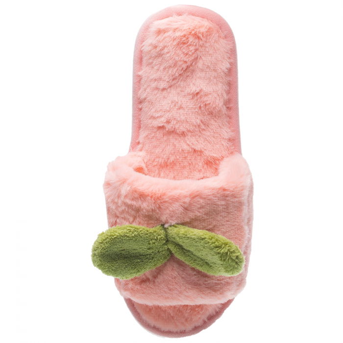 Papuci de casa roz cu decoratiune urechi verzi [2]
