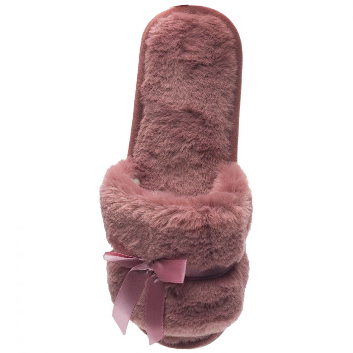 Papuci de casa roz cu panglica si funda [2]