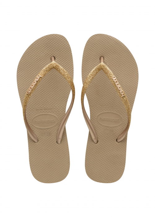 Papuci Havaianas cu talpa groasa din cauciuc natural,  bej cu glitter