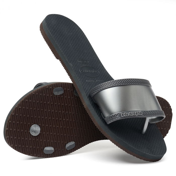 Papuci Havaianas slim din cauciuc natural cu banda gri si negru [2]