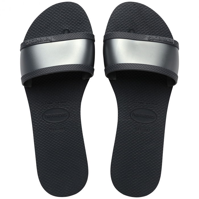 Papuci Havaianas slim din cauciuc natural cu banda gri si negru [4]