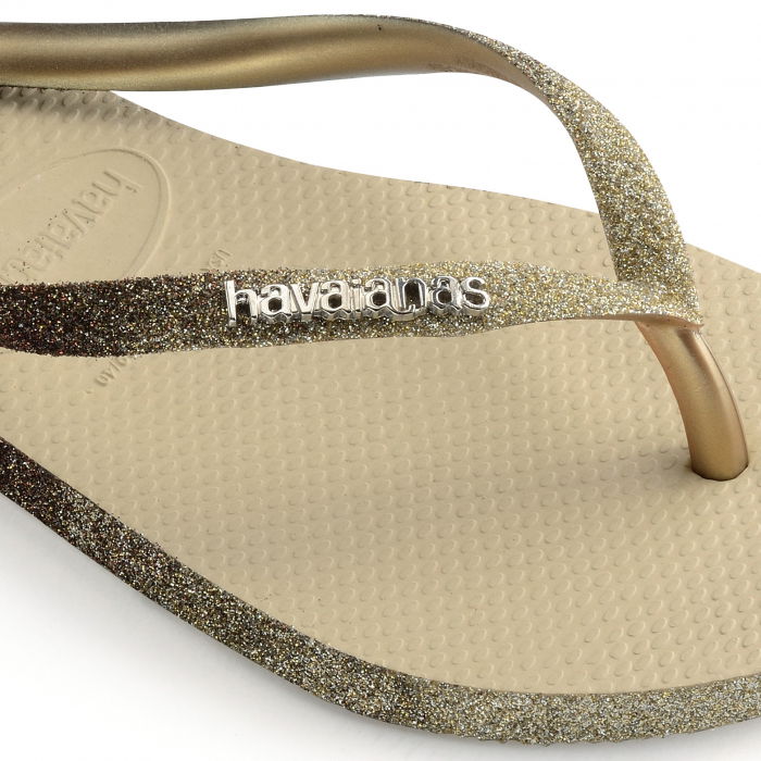Papuci Havaianas slim din cauciuc natural cu glitter, gri nisipiu [2]