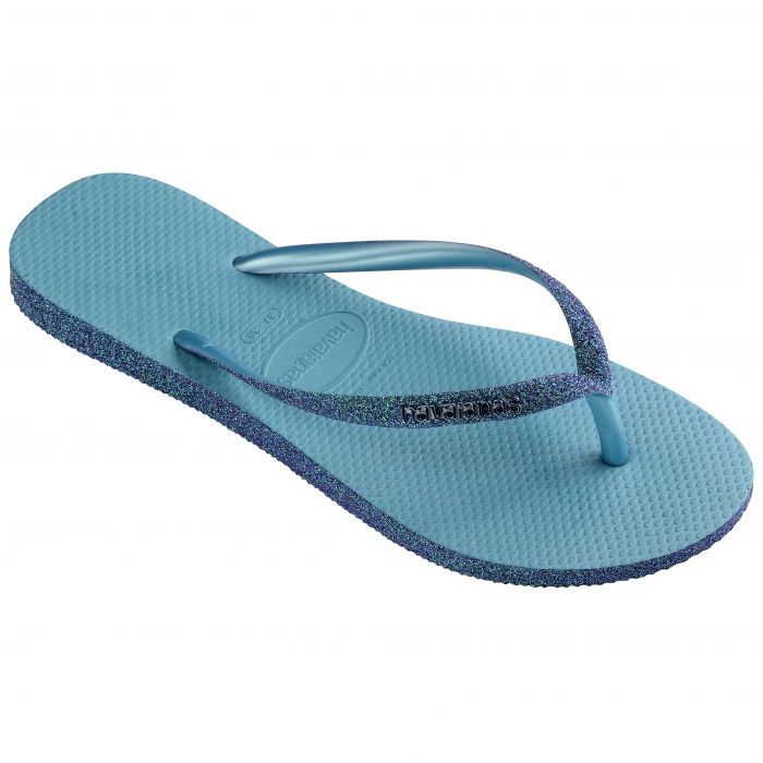 Papuci Havaianas slim din cauciuc natural cu glitter, albastru [3]