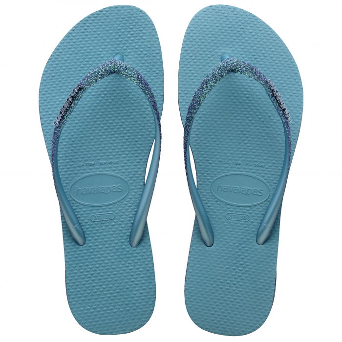 Papuci Havaianas slim din cauciuc natural cu glitter, albastru [2]