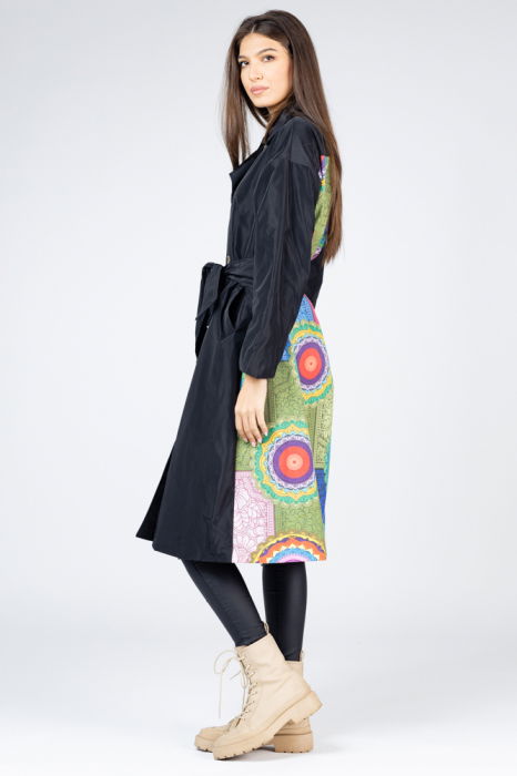 Pardesiu lung din fas negru si imprimeu cu mandale pe spate [2]